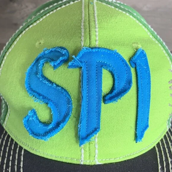 SP1 Raised Patch Blue Letters Ball Cap Green Adj Snapback Embroidery Texas - Picture 2 of 10